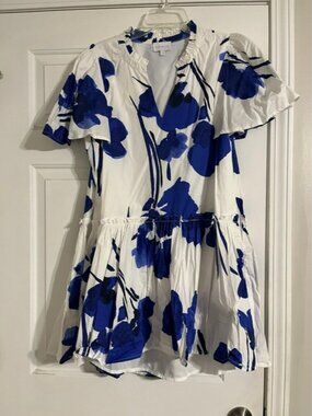 Blue Floral Tiered V-Neck Dress with pockets